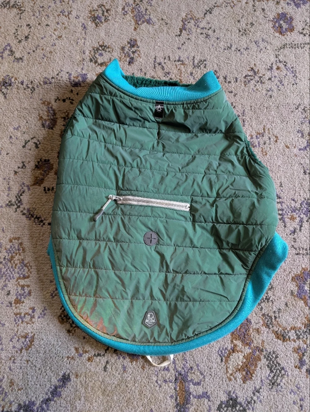 Arcadia Trail Reflective Dog Coat In Green And Blue Sherpa‎ Style Lining Size L